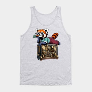 Red Panda Relaxing on Vintage Radio - Unique Digital Art Tank Top